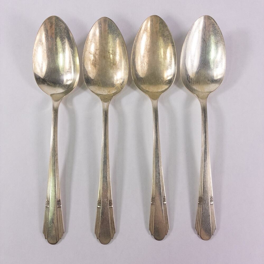 Set of 4 Oneida Andover Silverplated Oval Soup Spoon 8" USA